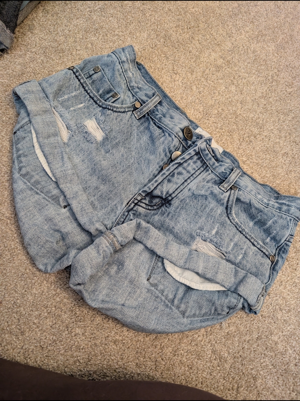 One Teaspoon Light Blue Distressed Denim Shorts